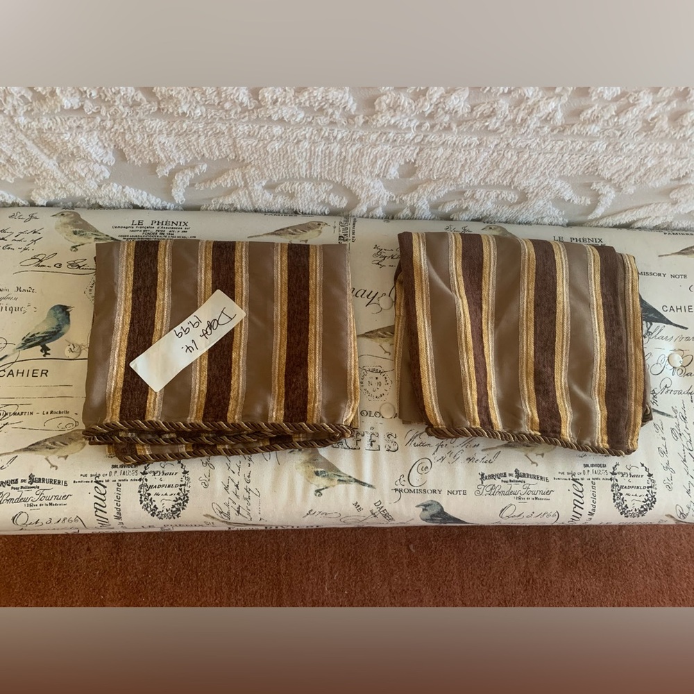 Bistro Valance Curtains: 2 Panels, Brown/Beige/Cream Stripes, 52x22 inches.
